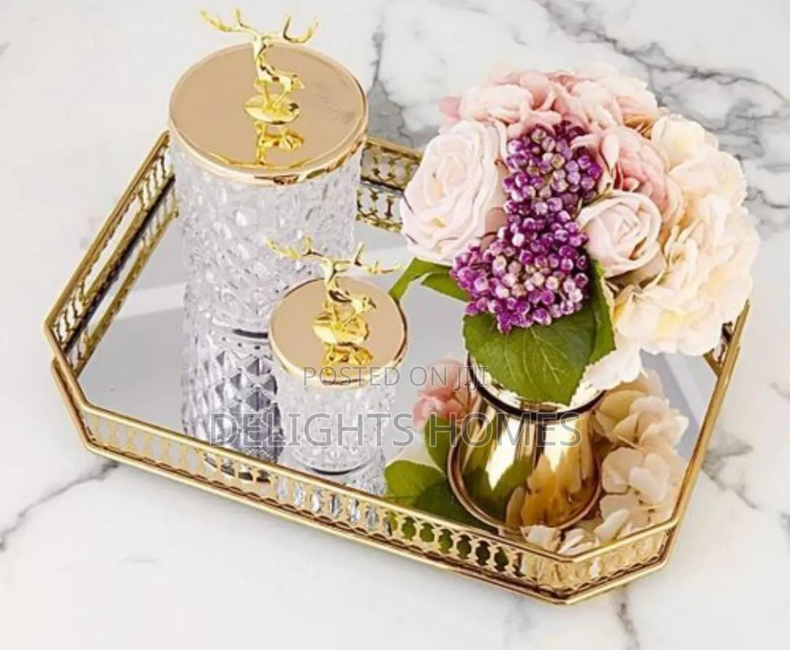 Vanity ROUND Decorative Gold Vintage Tray Mirror