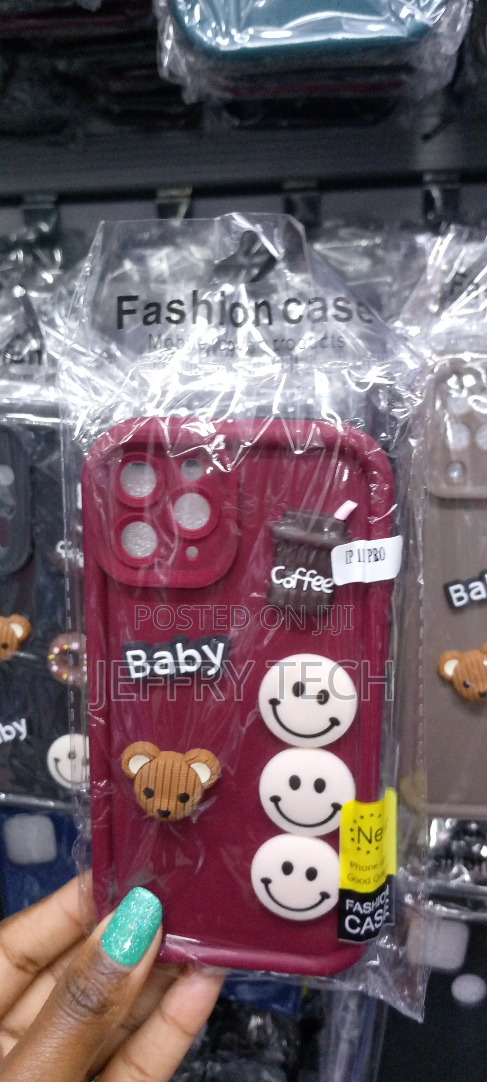 Cute Cartoon 3D Ball Coffee Case for iPhone 11 Pro -Burgundy