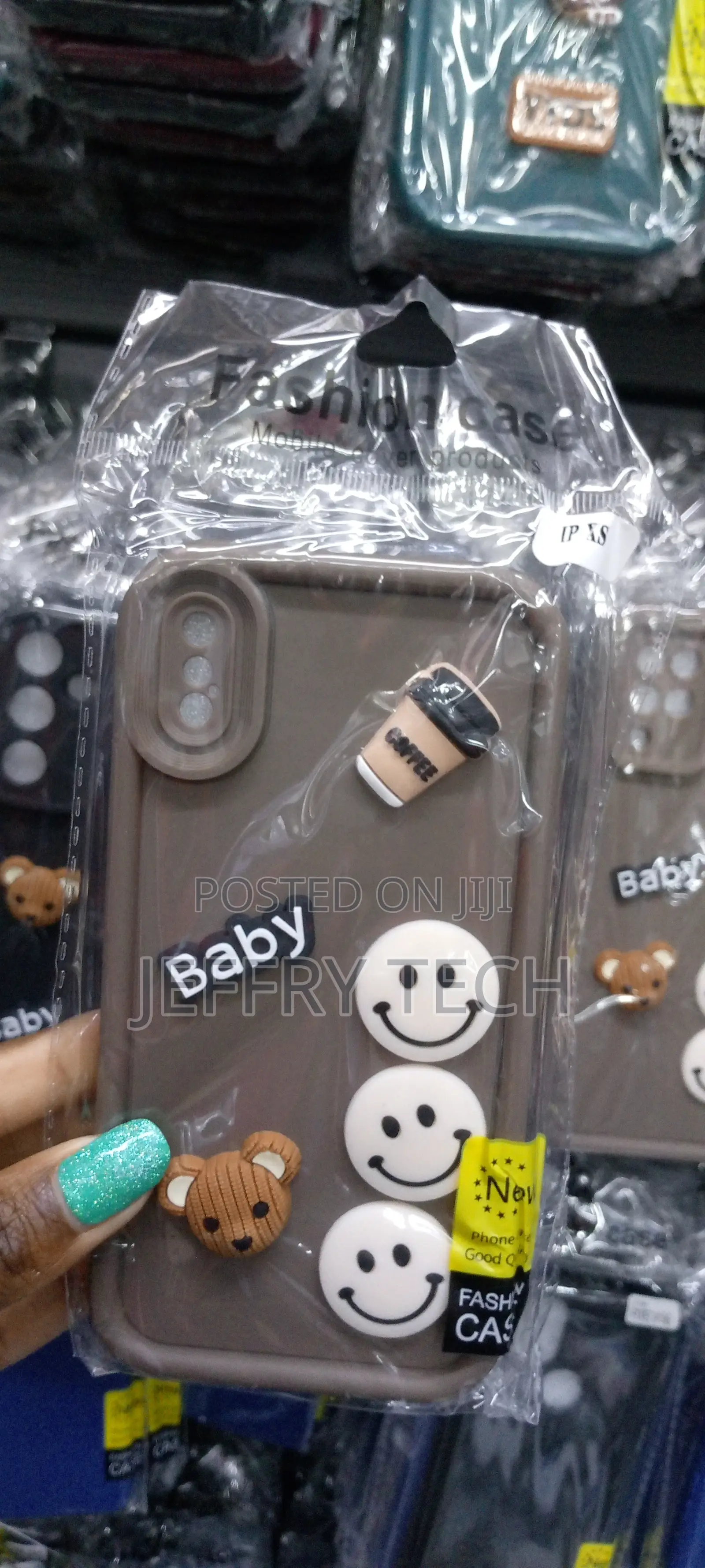 3D Cartoon Coffee Silicone Case for iPhone Xs -Brown-