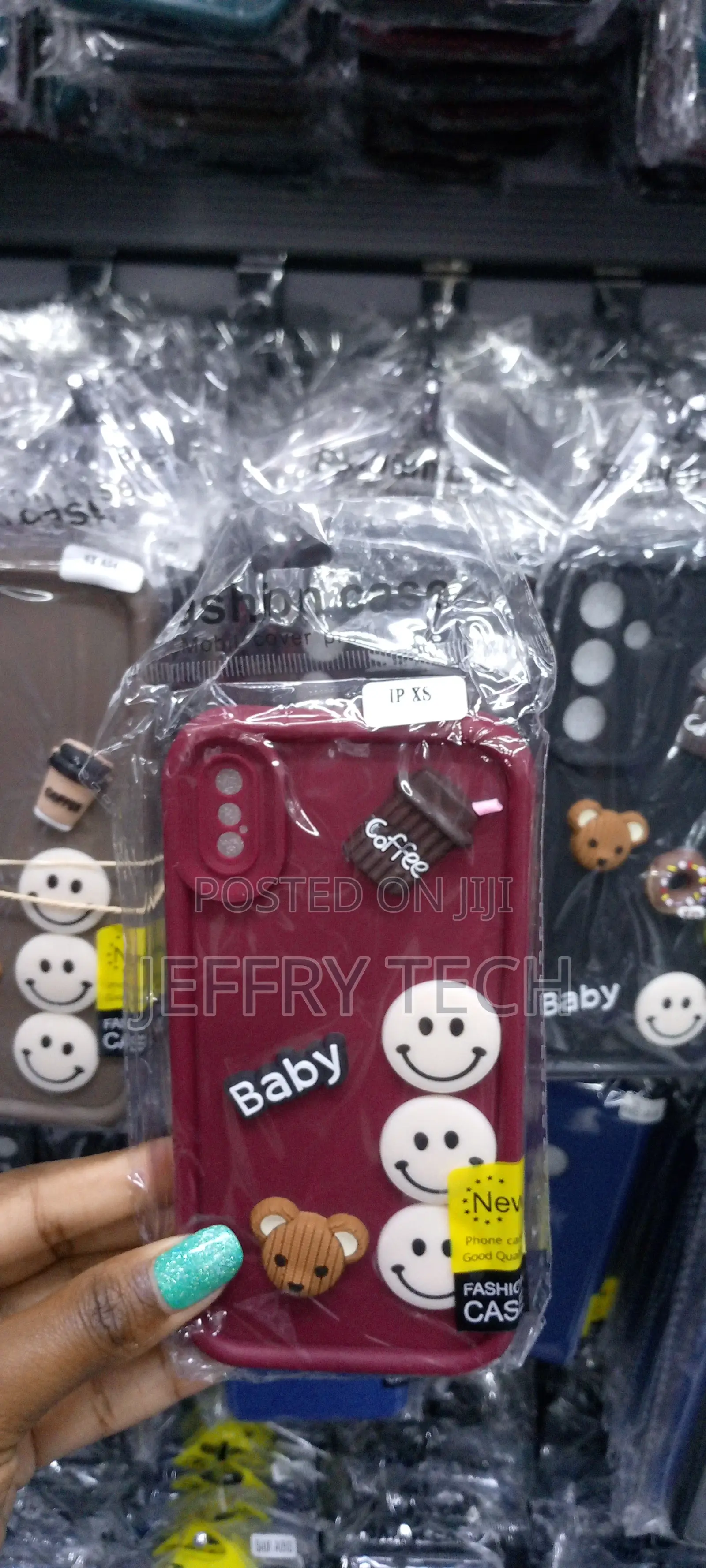 3D Cartoon Coffee Cover for iPhone Xs -Burgundy