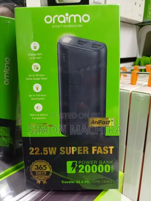 22.5W Oraimo Powerbank 20000mah Fast Charging