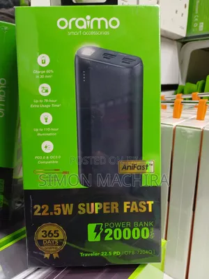 22.5W Oraimo Powerbank 20000mah Fast Charging