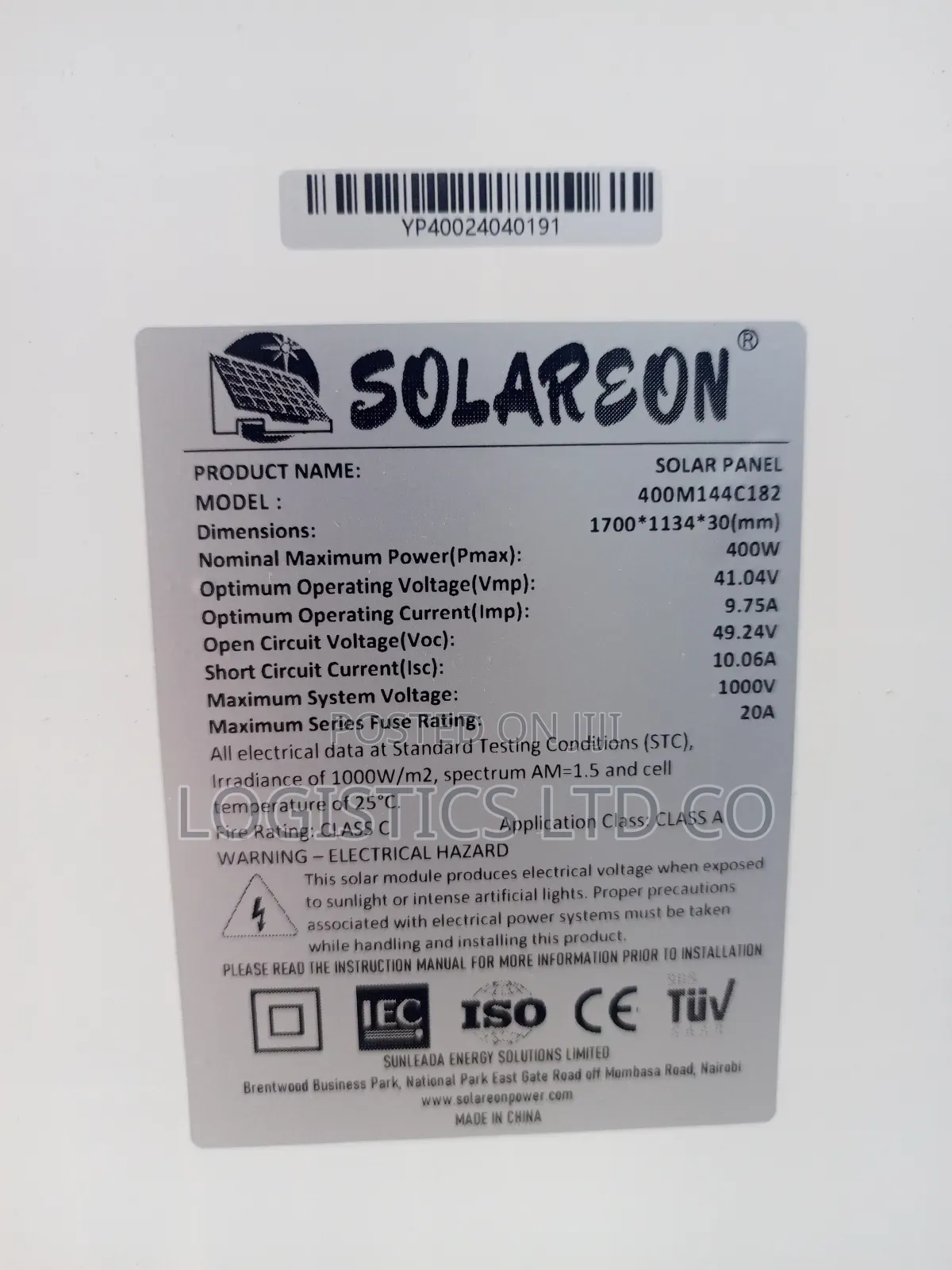 Solarlon 400W 36V Half Cell Monocrystalline Solar Panel