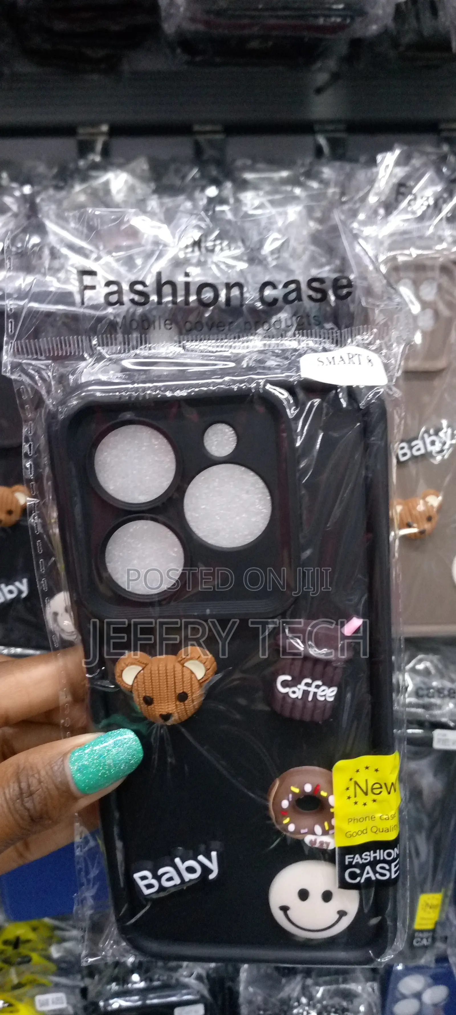 3D Doll Bear Coffee Case for Infinix Smart 8 -Black-
