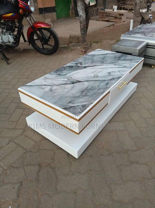 T Table Gold White Marble Top Ocean Gray - main view