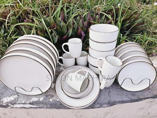 24pc Nordic Gold Rim Ceramic Dinner Set - main view