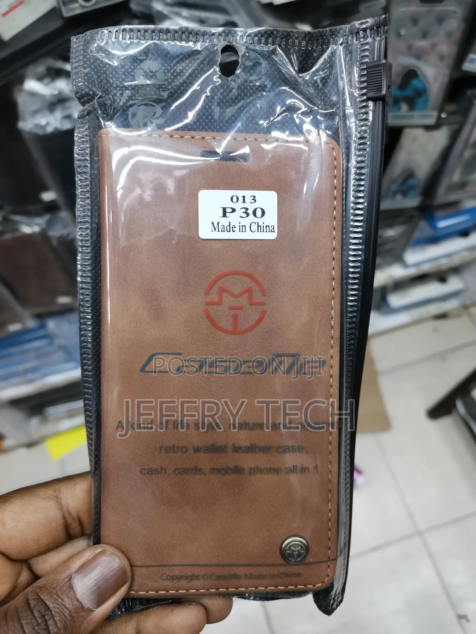 Flip Leather Case for Huawei P30 -Brown-