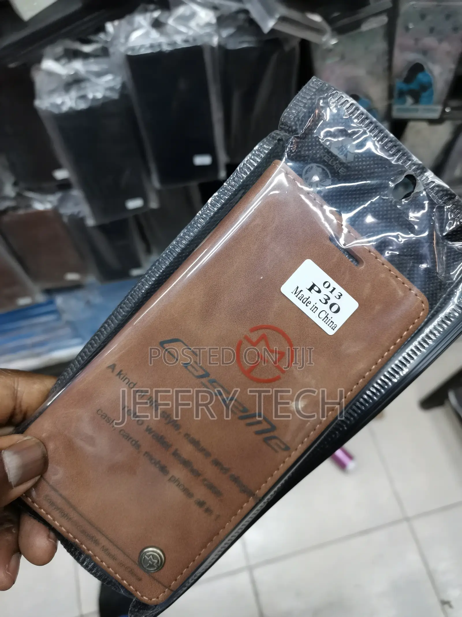 Flip Leather Case for Huawei P30 -Brown-