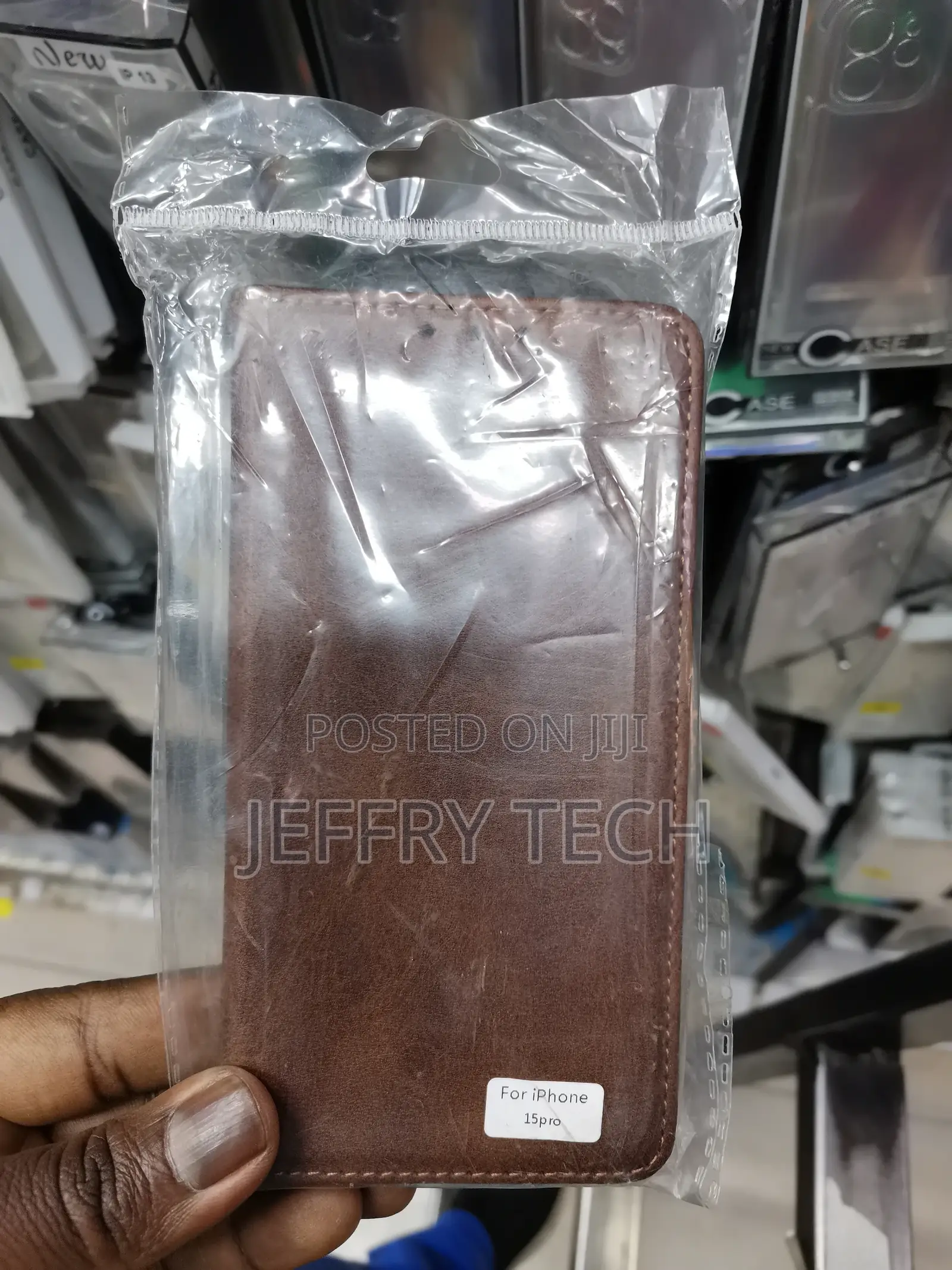 Leather Flip Phone Case for iPhone 15 Pro -Brown-