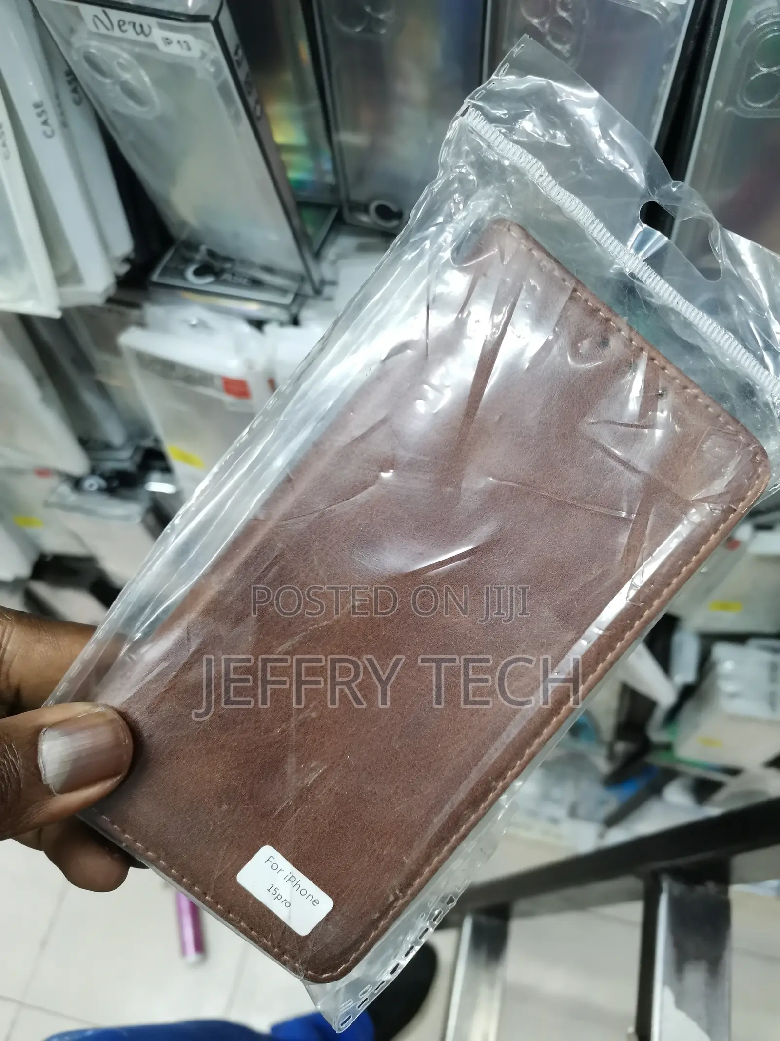 Leather Flip Phone Case for iPhone 15 Pro -Brown-
