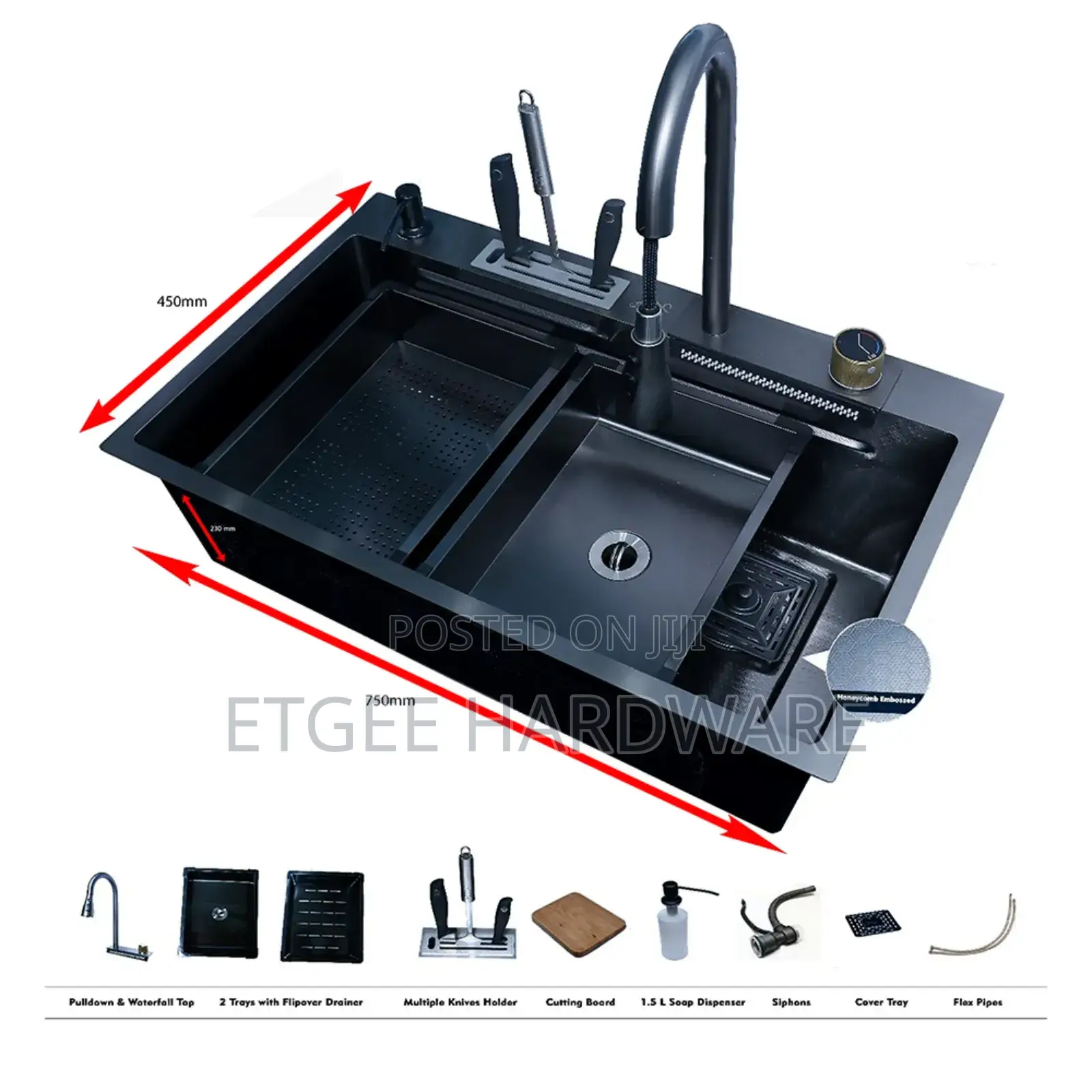 Nsk007 – Smart Kitchen Sink ( Ss304 ) Honey Comb – Gun Grey