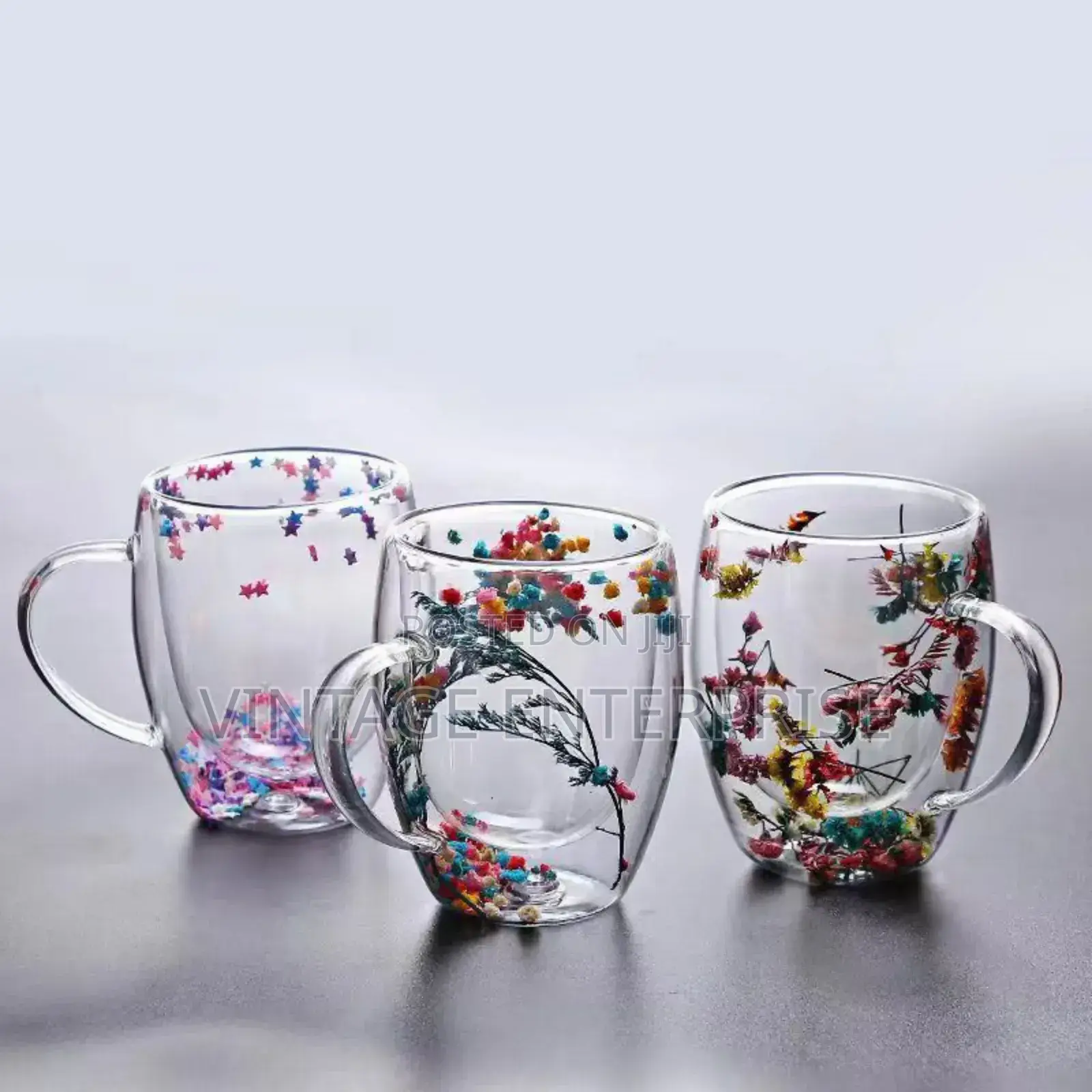*Insulated Double Wall Glass Cup Dried Flower*