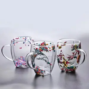 *Insulated Double Wall Glass Cup Dried Flower*
