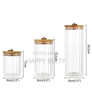 3pcs Set Glass Storage Jars With Bamboo Lids