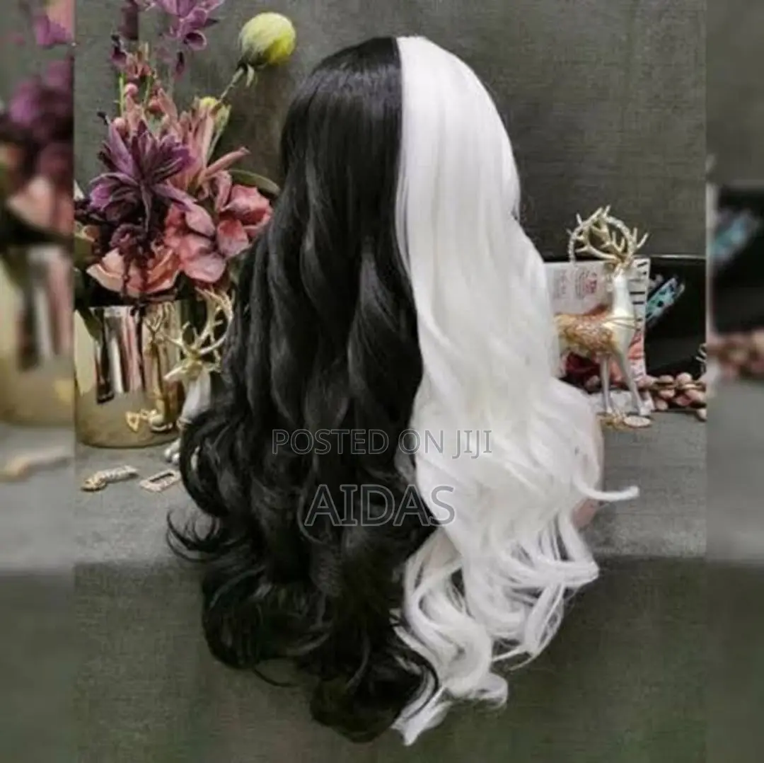 Half Black and White Halloween Part Wig