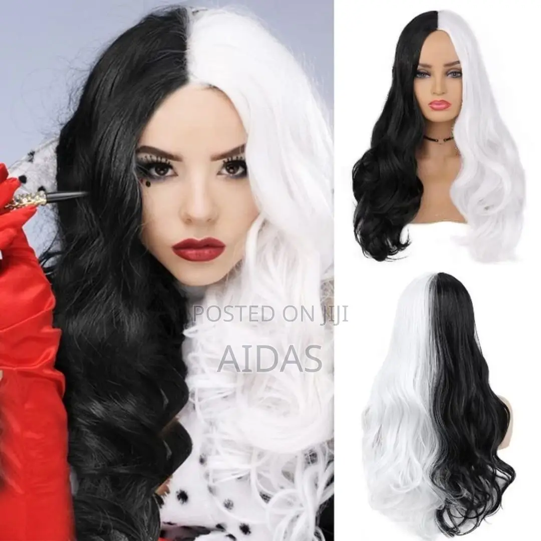 Half Black and White Halloween Part Wig