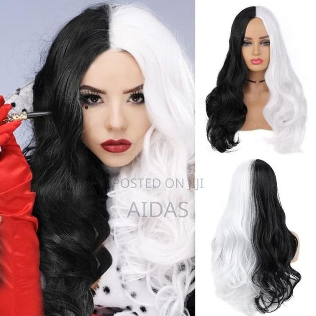 Half Black and White Halloween Part Wig - thumbnail 3