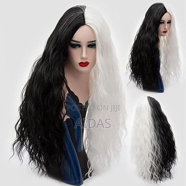 Half Black and White Halloween Part Wig - thumbnail 4