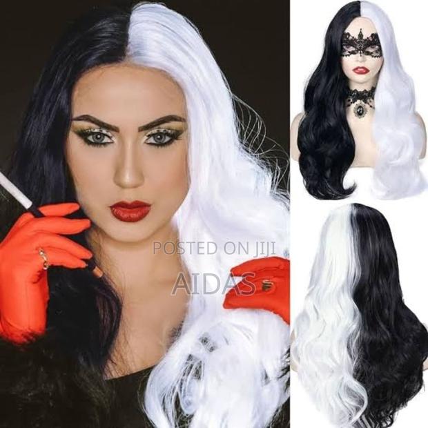 Half Black and White Halloween Part Wig - main view
