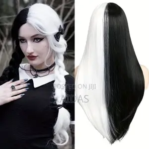 Half Black and White Halloween Part Wig