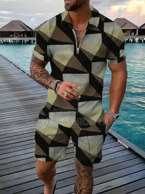 Geometrical Kitenge Short With Short Sleeved Shirt