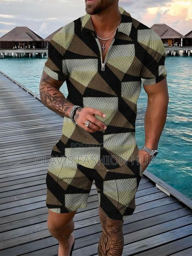 Geometrical Kitenge Short With Short Sleeved Shirt - thumbnail 2