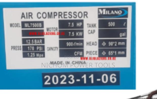 Milano Electric Driven 500ltrs Air Compressor 3phase 7.5hp - thumbnail 3