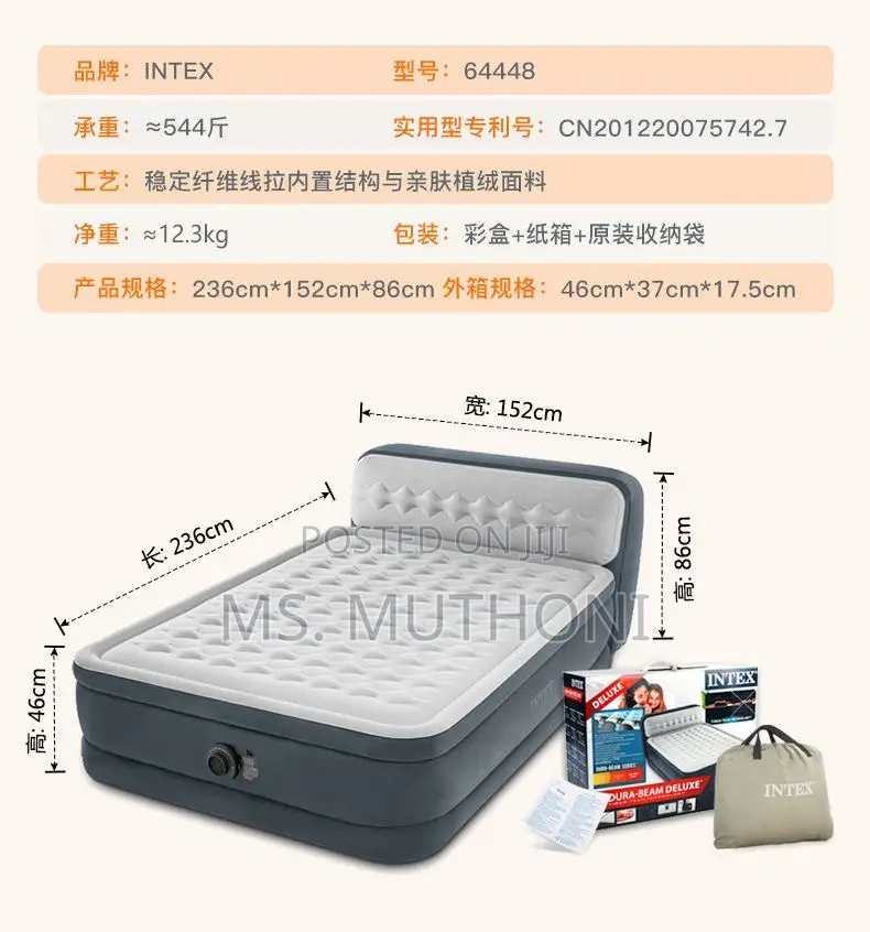 Intex Dura Beam Airbed Electric Pump Supportive Headboard