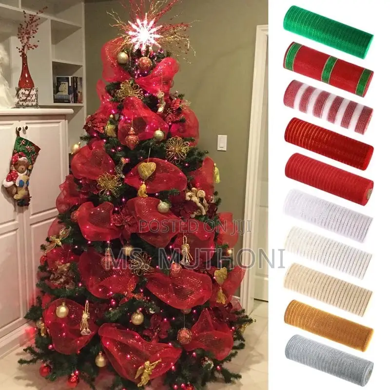 26cm 10 Yards Gold White Mesh Ribbon DIY Xmas