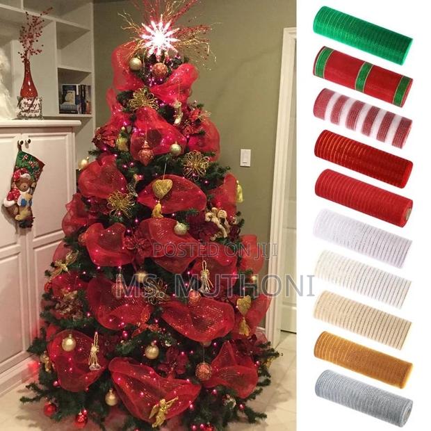 26cm 10 Yards Gold White Mesh Ribbon DIY Xmas - thumbnail 12