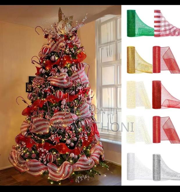 26cm 10 Yards Gold White Mesh Ribbon DIY Xmas - main view