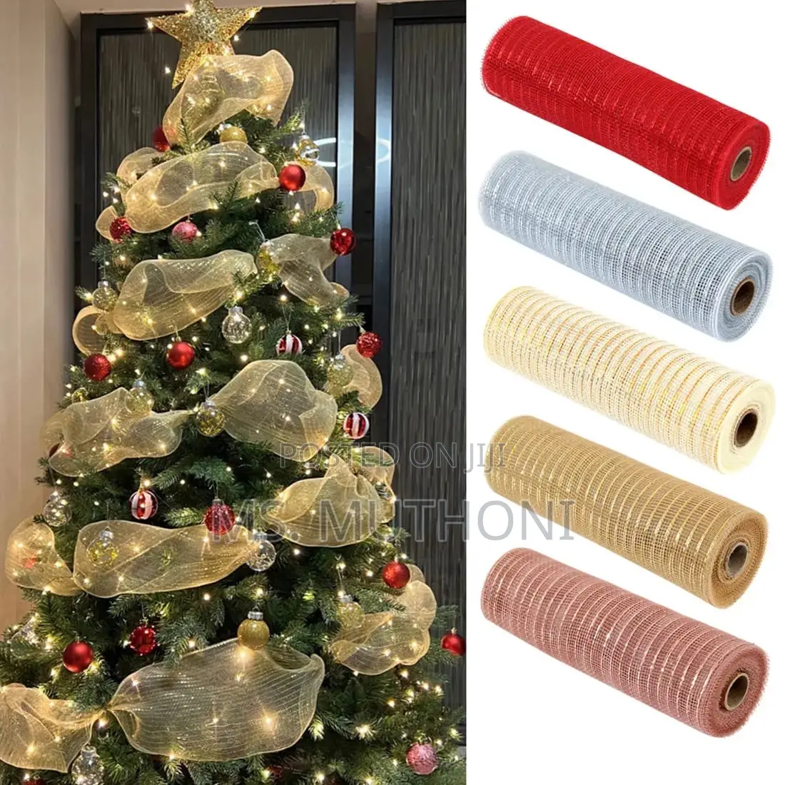 26cm 10 Yards Gold White Mesh Ribbon DIY Xmas