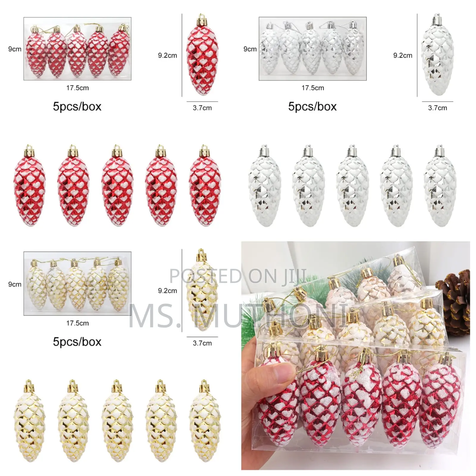 5pcs Christmas Painted Pine Cone Balls