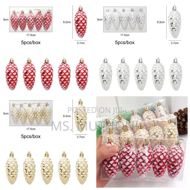 5pcs Christmas Painted Pine Cone Balls - thumbnail 2