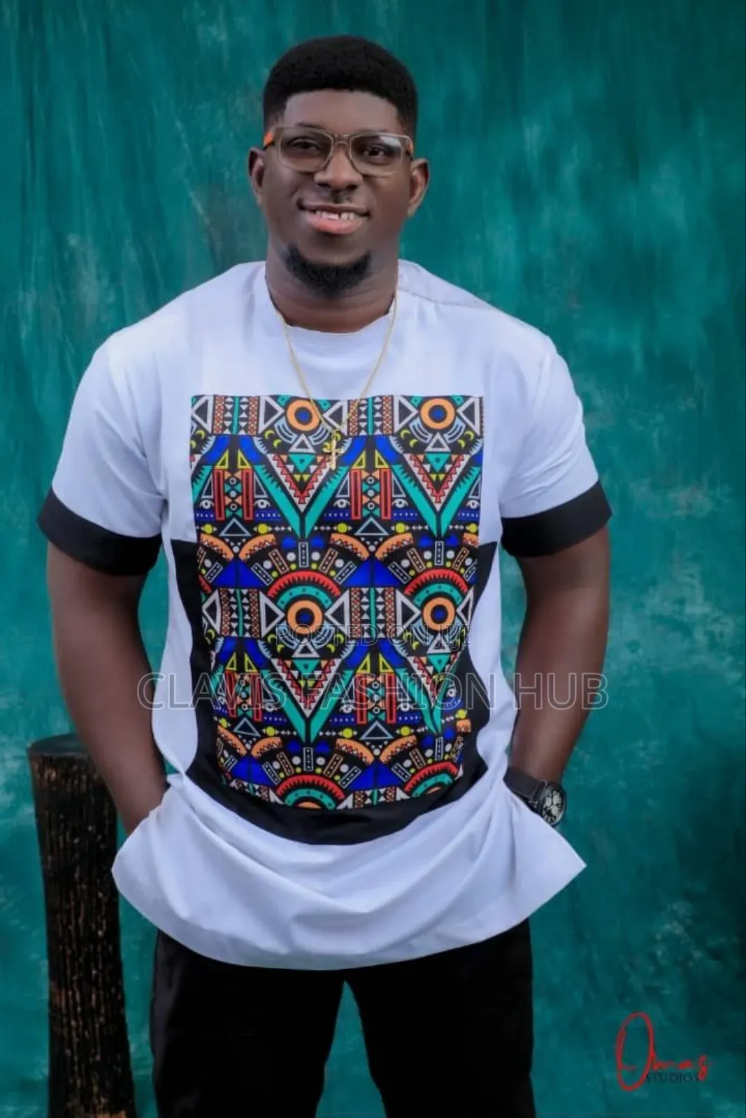 White Shirt With Dashiki Print