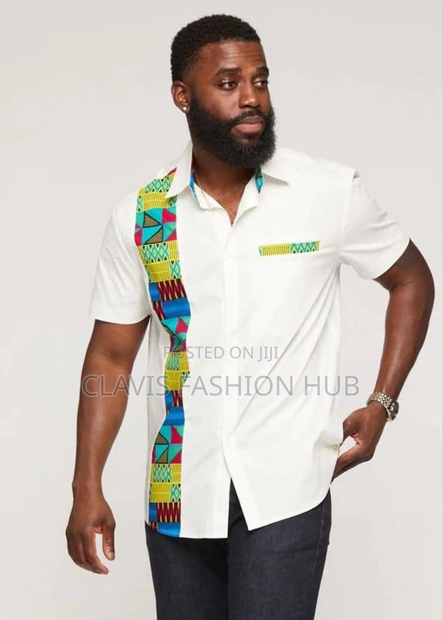 White Stripped Kitenge Shirts for Men - thumbnail 2
