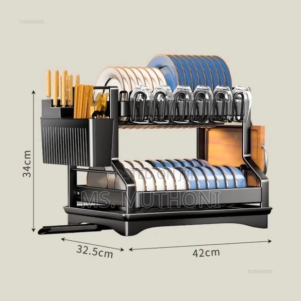 Quality Sturdy 2-tier Kitchen Dish Rack With Drain Tray - thumbnail 3