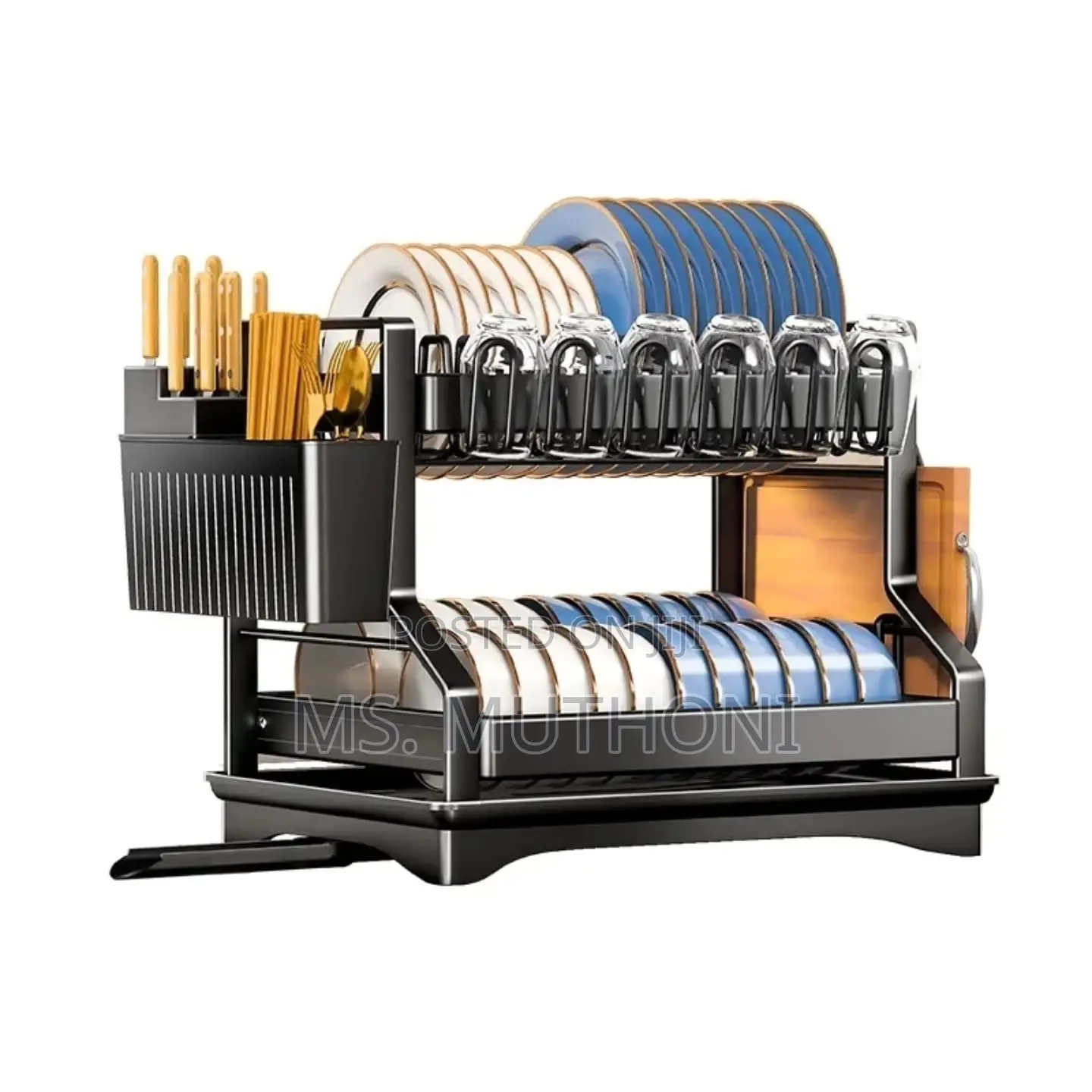 Quality Sturdy 2-tier Kitchen Dish Rack With Drain Tray