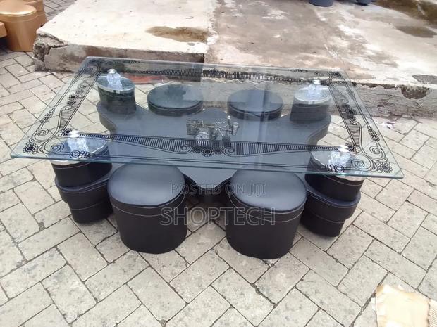 Glass Coffee Table With Puffs - main view