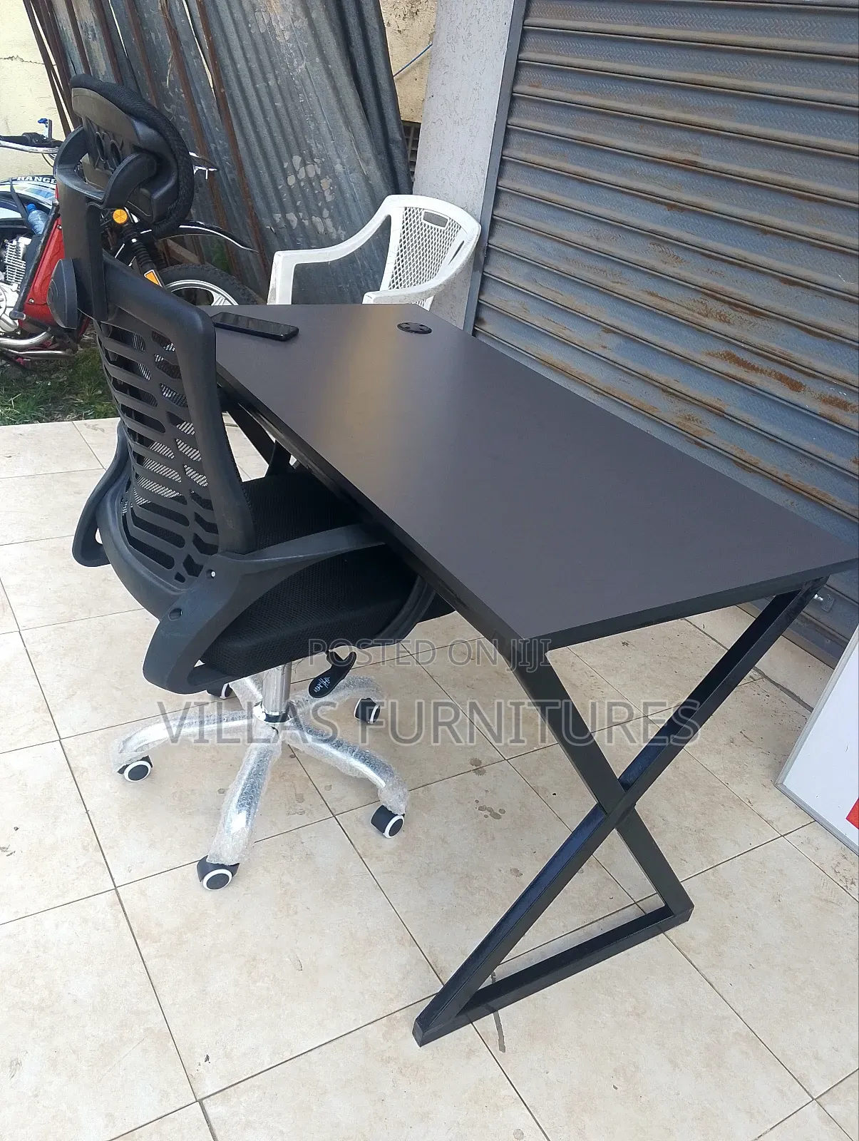 Metallic Study Table and Revolving Headrest Chair