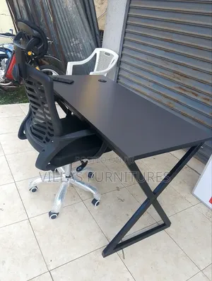 Metallic Study Table and Revolving Headrest Chair
