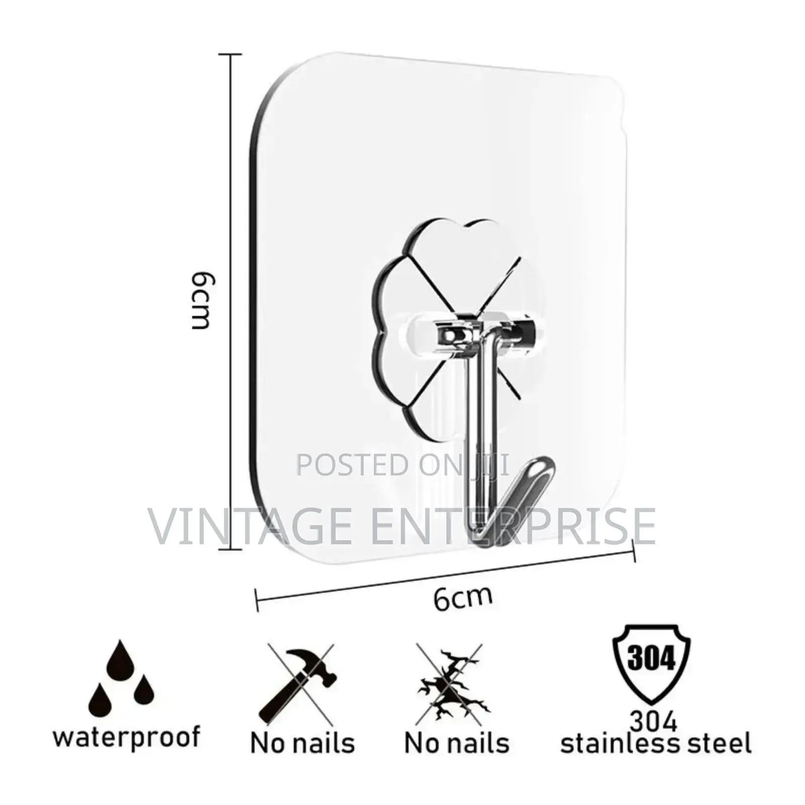 10pcs Transparent Stainless Steel Strong Self Adhesive Hooks