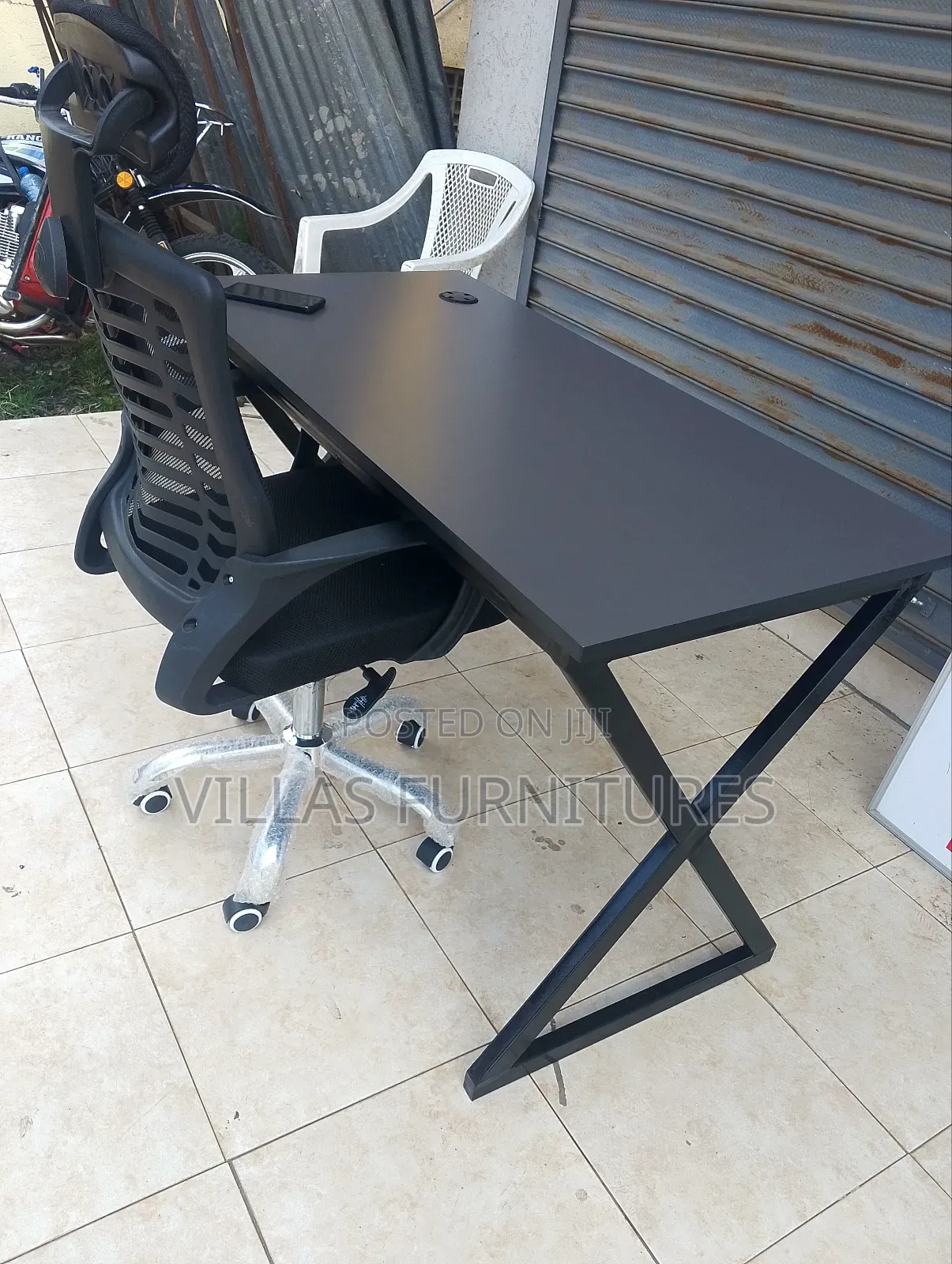 Headrest Chair and Grey Metallic Study Table