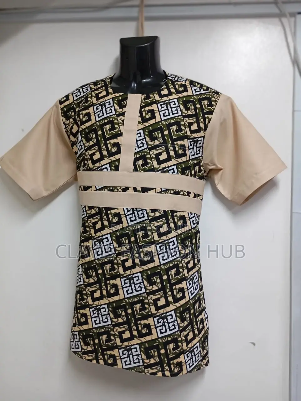 African Beige Ankara Shirt