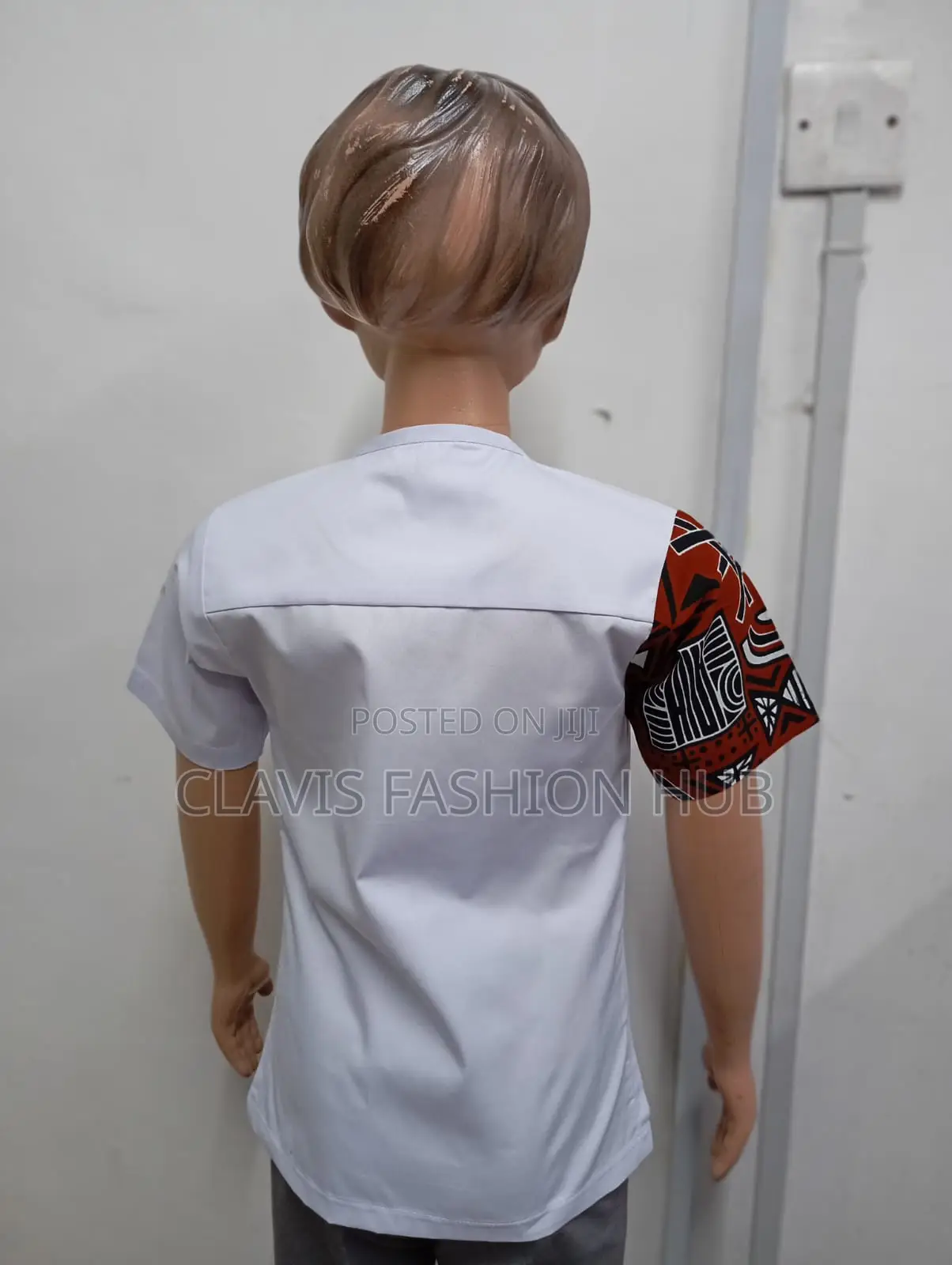 Boys White Shirt With Kitenge Print