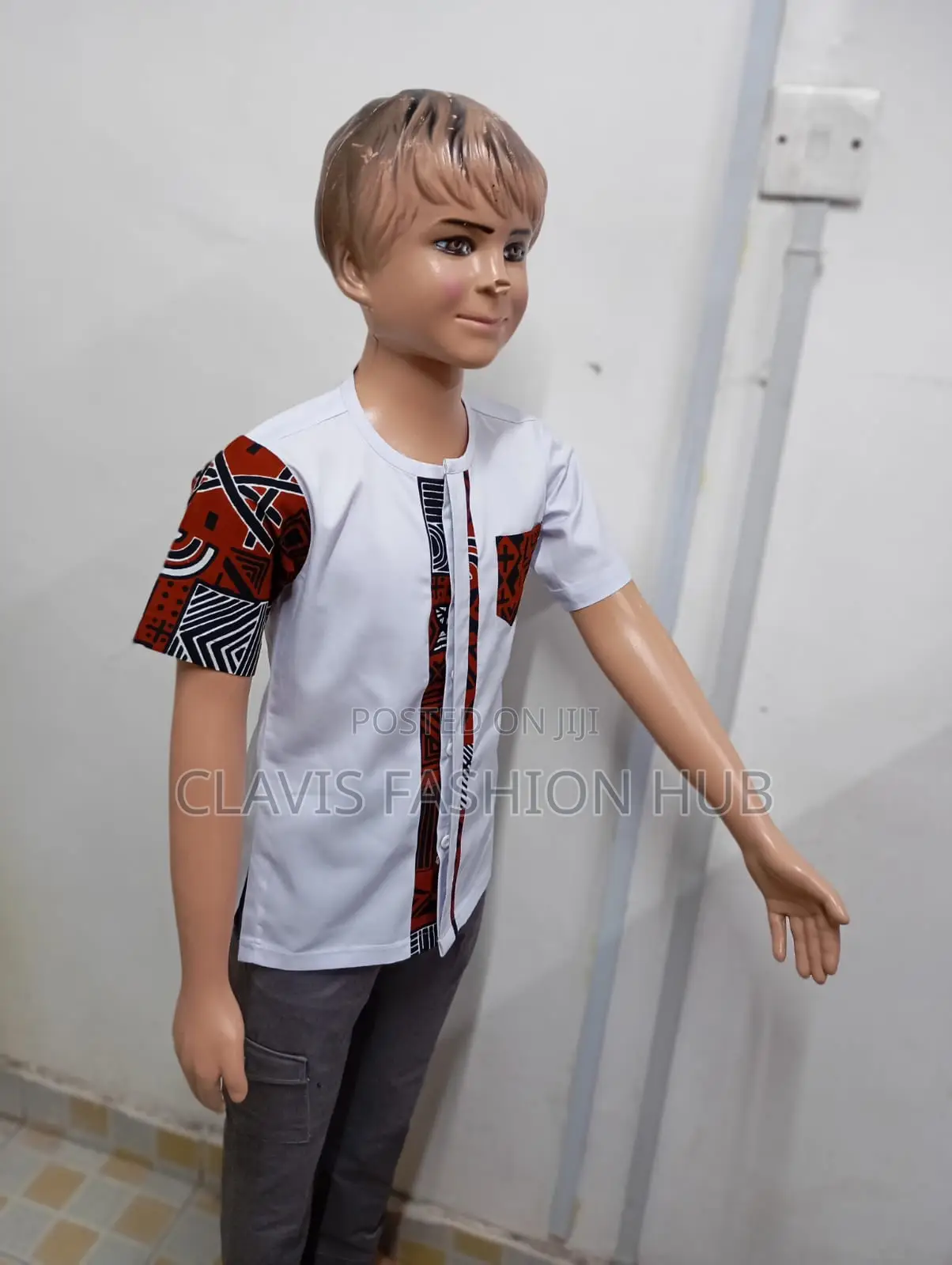 Boys White Shirt With Kitenge Print