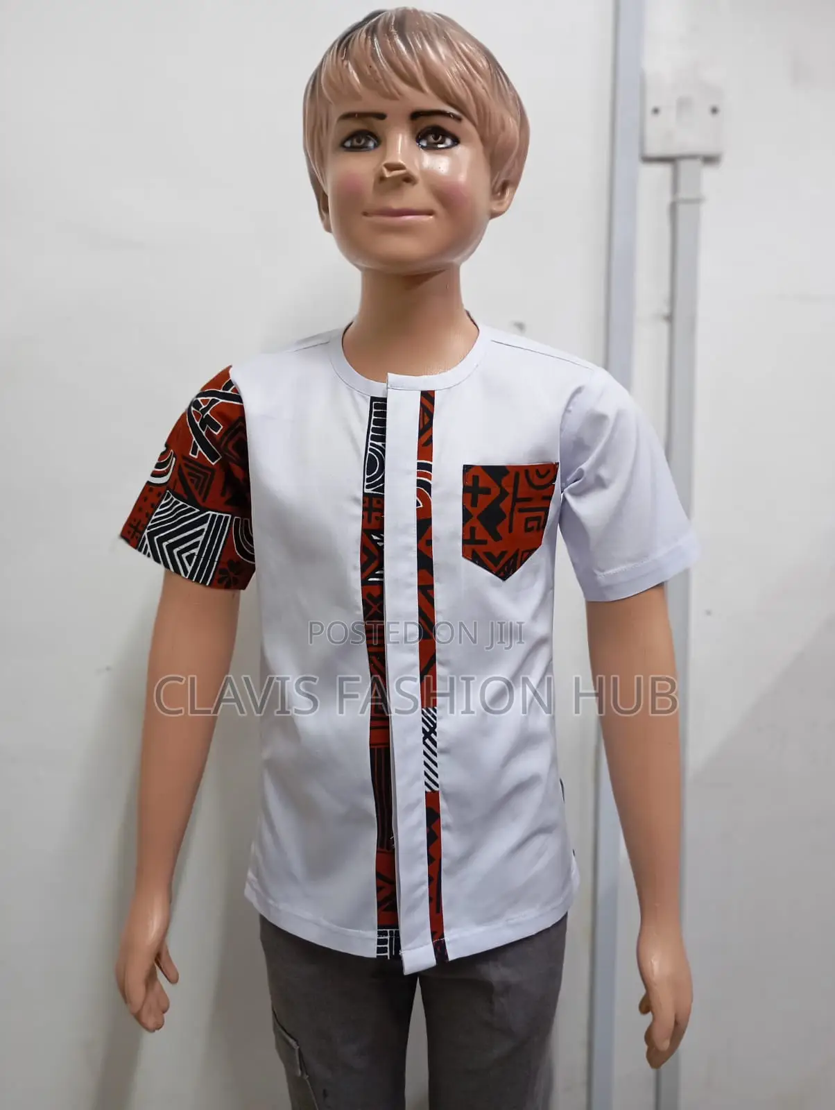 Boys White Shirt With Kitenge Print