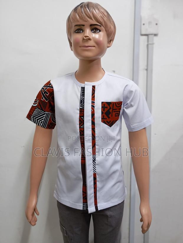 Boys White Shirt With Kitenge Print