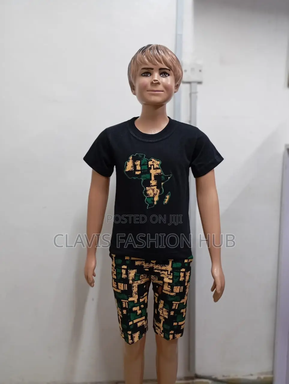Kids Black Tshirt and Kitenge Short