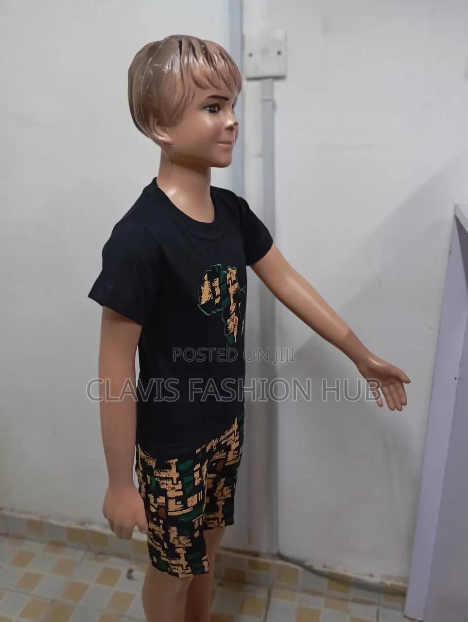 Kids Black Tshirt and Kitenge Short